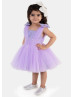 Lavender Tulle Pearls Embellished Knee Length Flower Girl Dress